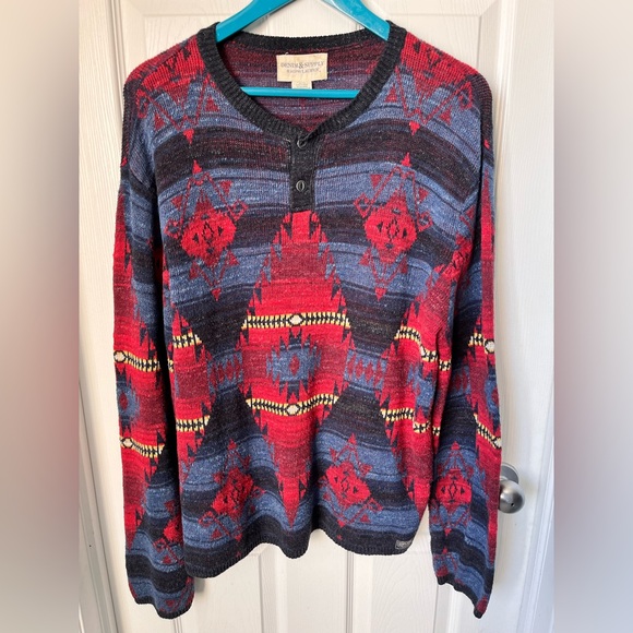 Vintage Ralph Lauren Denim & Supply Cotton Henley Sweater Aztec Southwestern - Picture 7 of 13